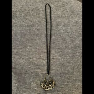 ANTHROPOLOGIE BLACK BEAD AND SILVER NECKLACE Approx 18” long